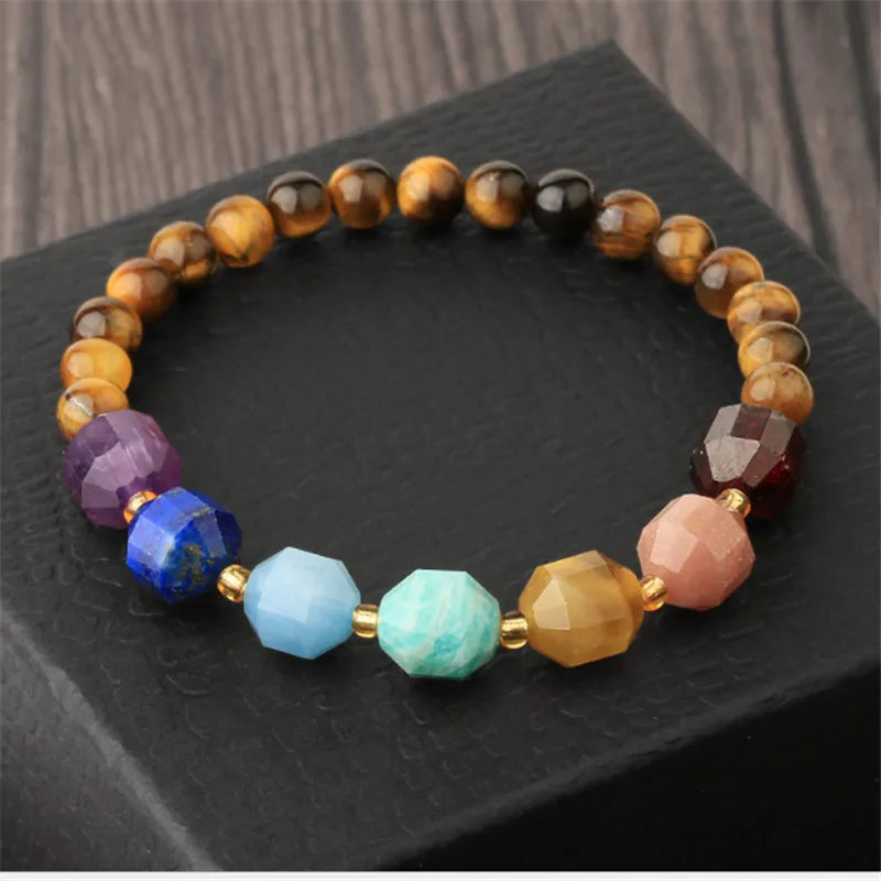 7 Chakra Multi-Color Bracelet Natural Crystal Stones Elastic Strand Jewelry