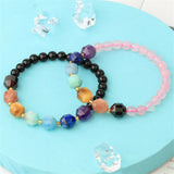 7 Chakra Multi-Color Bracelet Natural Crystal Stones Elastic Strand Jewelry