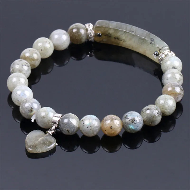Labradorite Beaded Bangle Bracelet Rectangle Love Heart Yoga Jewelry
