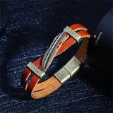 Vintage Metal Leaf Feather Multilayer Leather Bracelet Men Women