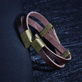 Vintage Metal Leaf Feather Multilayer Leather Bracelet Men Women