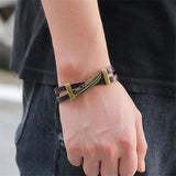 Vintage Metal Leaf Feather Multilayer Leather Bracelet Men Women