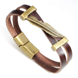 Vintage Metal Leaf Feather Multilayer Leather Bracelet Men Women