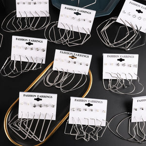 Metal Hoop Earring Set Triangle Star Studs Brinco Female Bijouterie