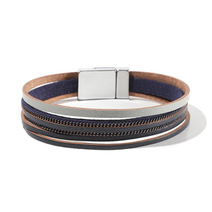 Khaki Leather Wrap Bracelet Multilayer Cuff for Women