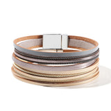 Khaki Leather Wrap Bracelet Multilayer Cuff for Women