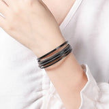 Khaki Leather Wrap Bracelet Multilayer Cuff for Women