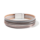 Khaki Leather Wrap Bracelet Multilayer Cuff for Women
