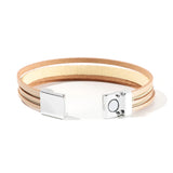 Khaki Leather Wrap Bracelet Multilayer Cuff for Women
