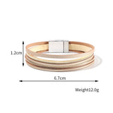 Khaki Leather Wrap Bracelet Multilayer Cuff for Women