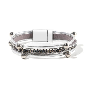 Women Multi-Layer Leather Wrap Bracelet Magnetic Buckle Bangle