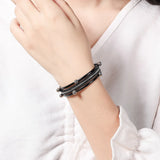 Women Multi-Layer Leather Wrap Bracelet Magnetic Buckle Bangle