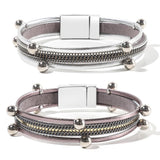 Women Multi-Layer Leather Wrap Bracelet Magnetic Buckle Bangle