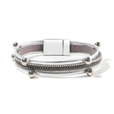 Women Multi-Layer Leather Wrap Bracelet Magnetic Buckle Bangle