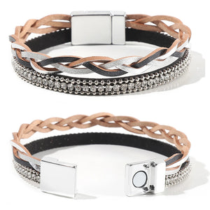 Women Multi-Layer Leather Wrap Bracelet Wristband Braided Rope Cuff Bangle