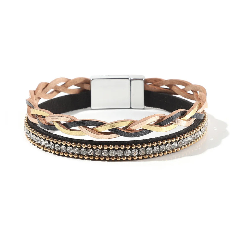 Women Multi-Layer Leather Wrap Bracelet Wristband Braided Rope Cuff Bangle