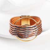 Multi-Layer Leather Bracelet with Magnetic Clasp