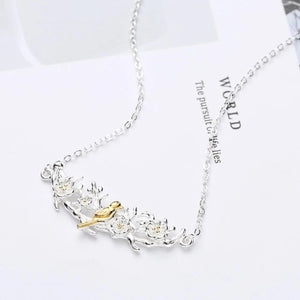 925 Silver Plum Blossom Bird Necklace for Women Party Birthday Gift