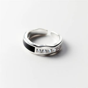 925 Silver Square Drop Glaze Wave Ring For Women