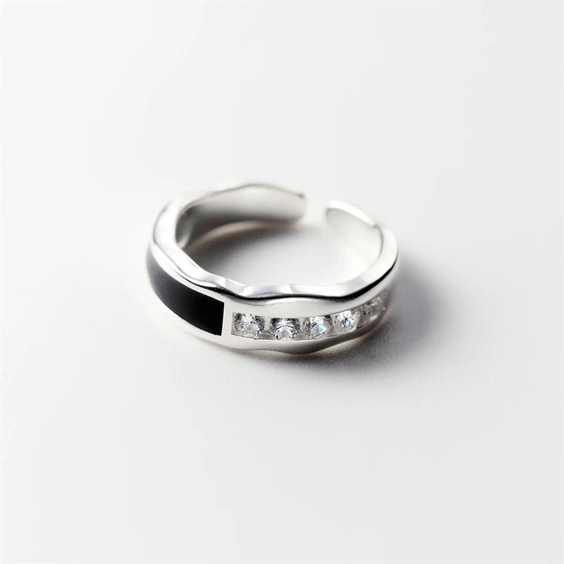 925 Silver Square Drop Glaze Wave Ring For Women