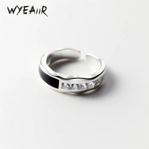 925 Silver Square Drop Glaze Wave Ring For Women