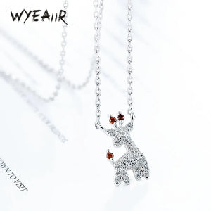 925 Silver Christmas Gift Deer Zircon Necklace For Women