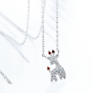 925 Silver Christmas Gift Deer Zircon Necklace For Women