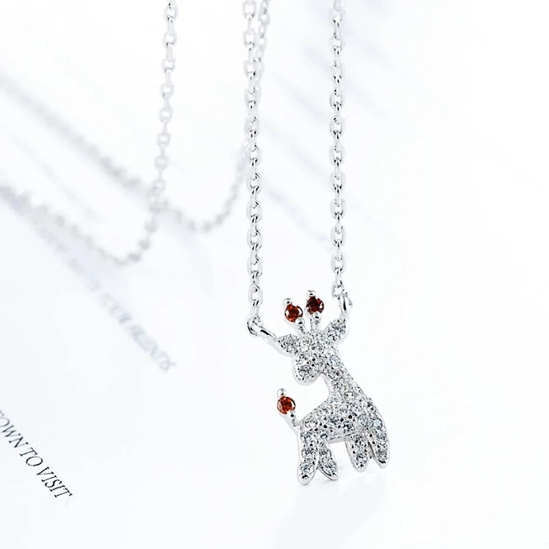 925 Silver Christmas Gift Deer Zircon Necklace For Women