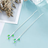 925 Sterling Silver Gradient Green Leaves Earrings
