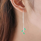 925 Sterling Silver Gradient Green Leaves Earrings
