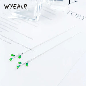 925 Sterling Silver Gradient Green Leaves Earrings