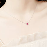 925 Silver Red Crystal Heart Necklace for Women