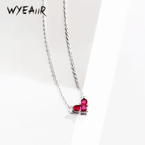 925 Silver Red Crystal Heart Necklace for Women