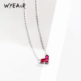 925 Silver Red Crystal Heart Necklace for Women