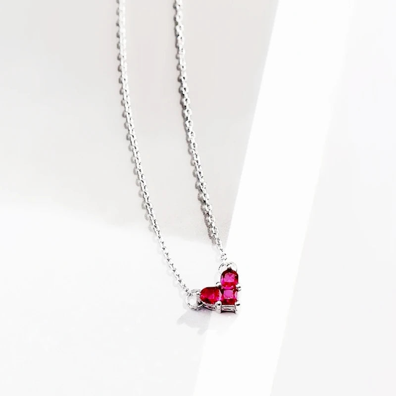 925 Silver Red Crystal Heart Necklace for Women