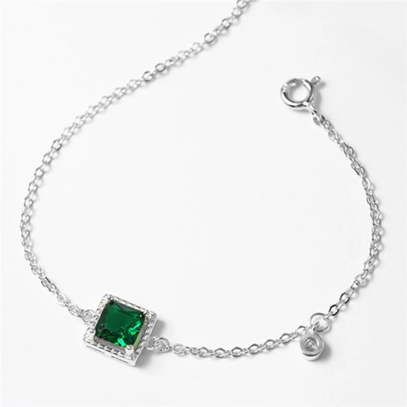 925 Sterling Silver Green Crystal Bracelet