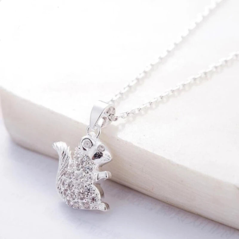 925 Silver Squirrel Zircon Necklace for Women