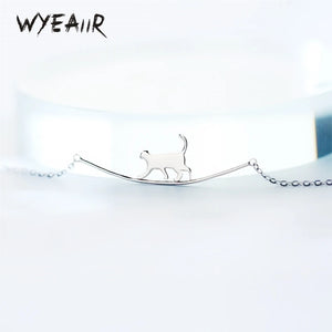 925 Sterling Silver Walking Cat Student Gift Necklace