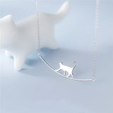 925 Sterling Silver Walking Cat Student Gift Necklace