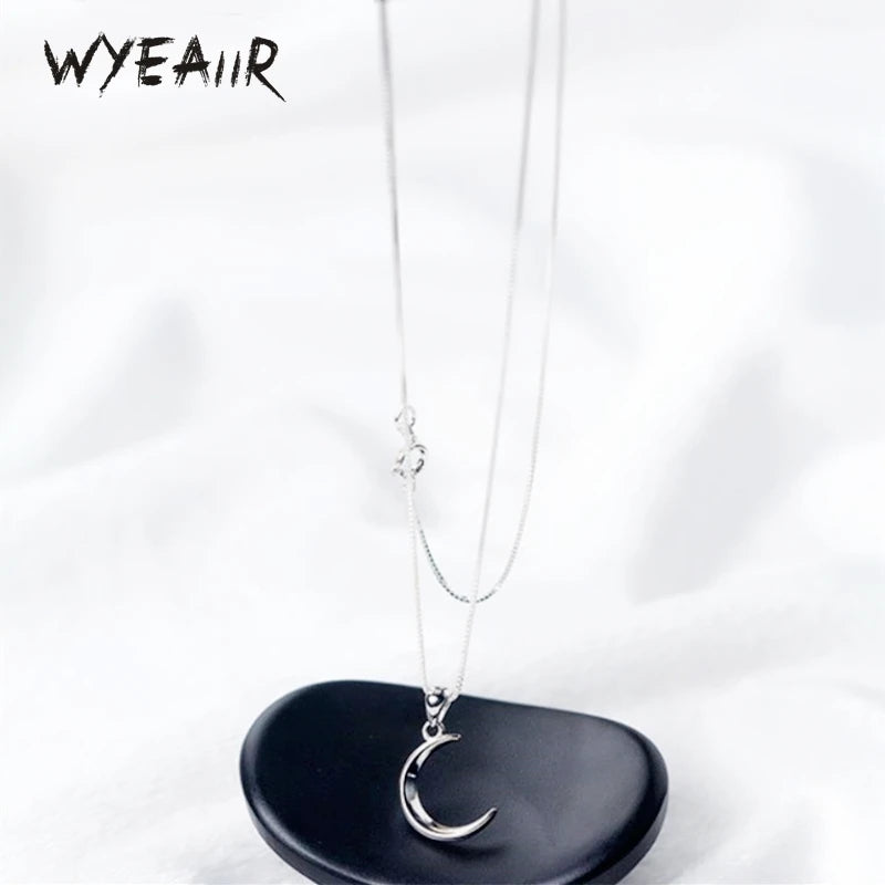 925 Sterling Silver Mini Moon Necklace Cute Student Gift