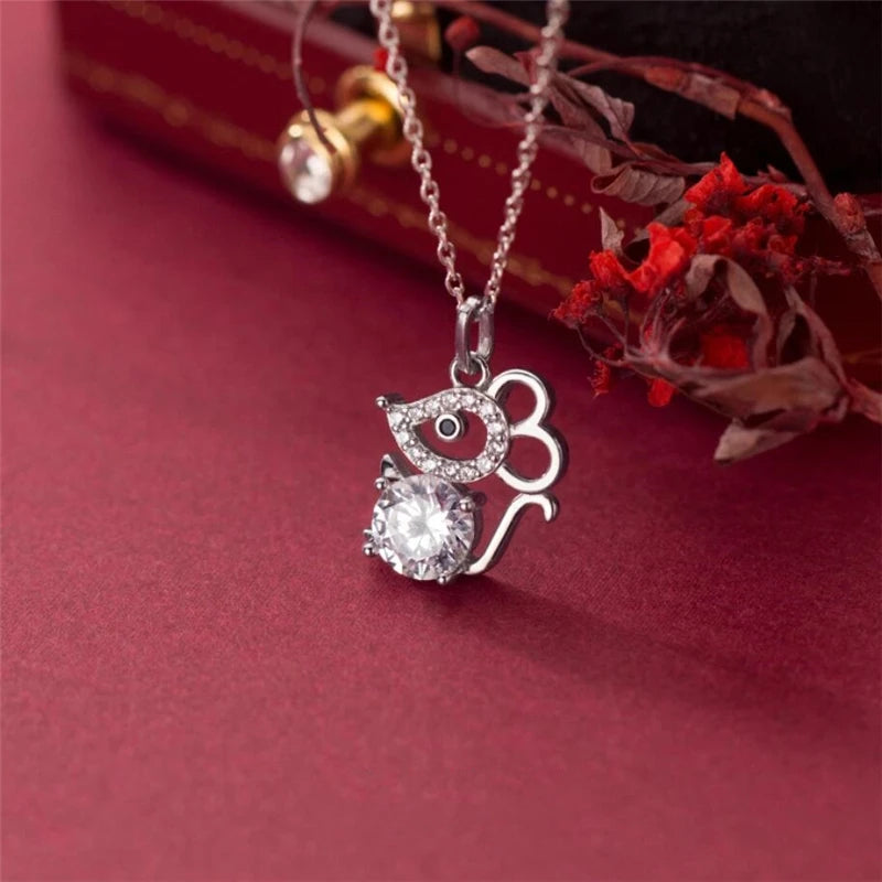 925 Silver Natural Zircon Mini Mouse Necklace For Women Party Gift