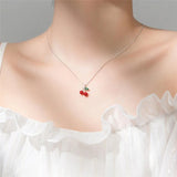 925 Silver Red Diamond Mini Cherry Necklace