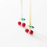 925 Silver Red Diamond Mini Cherry Necklace