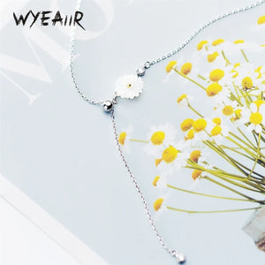 925 Silver Shell Chrysanthemum Flower Necklace for Women