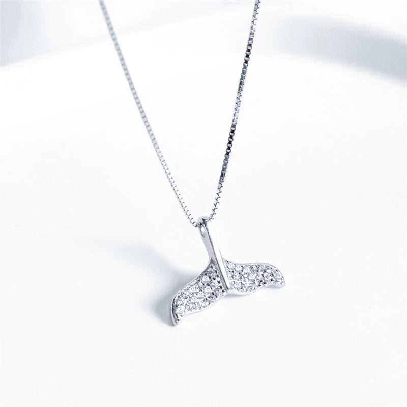 925 Sterling Silver Zircon Dolphin Mermaid Necklace for Women