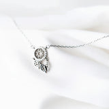 925 Silver Zircon Feather Dream Catcher Necklace Women Gift