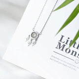 925 Silver Zircon Feather Dream Catcher Necklace Women Gift