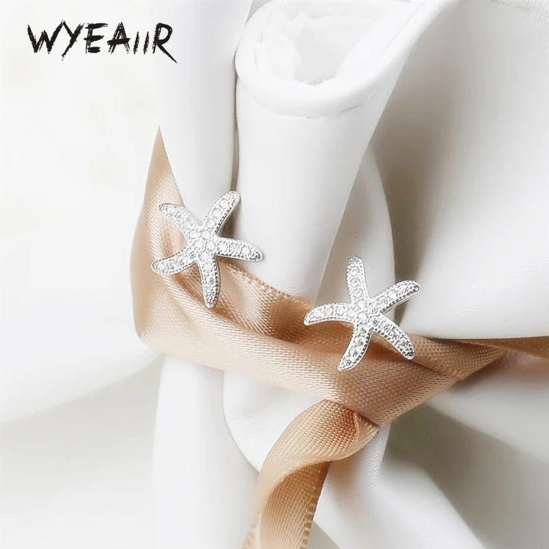 925 Sterling Silver Zircon Stars Starfish Sweet Earrings