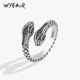 925 Silver Zircon Vintage Double Head Snake Resizable Opening Ring
