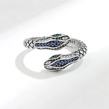 925 Silver Zircon Vintage Double Head Snake Resizable Opening Ring